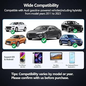 OBD2 Scanner Bluetooth, Wireless Car Scanner Diagnostic Tool for Audi Check Engine Light, Read and Clear Code, Unlock Hidden Features, Live Data, Performance Test, Available for iOS & Android