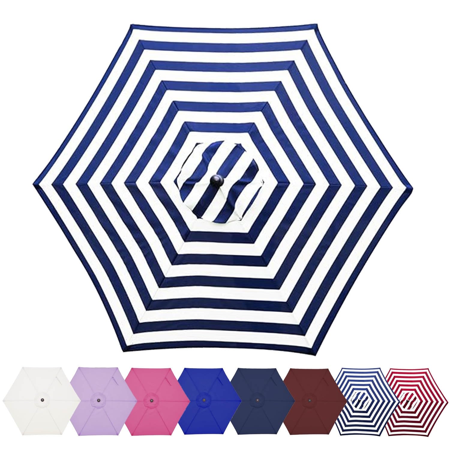 UV Protection Market Table Umbrella Polyester Fabric Canopy Cover,Patio Replacement Parasol Canopy 6 Ribs,6.6ft/8.2ft/8.9ft/9.8ft Ease of Use Garden Parasol Cover Cloth(Blue and white stripes,9.8ft)