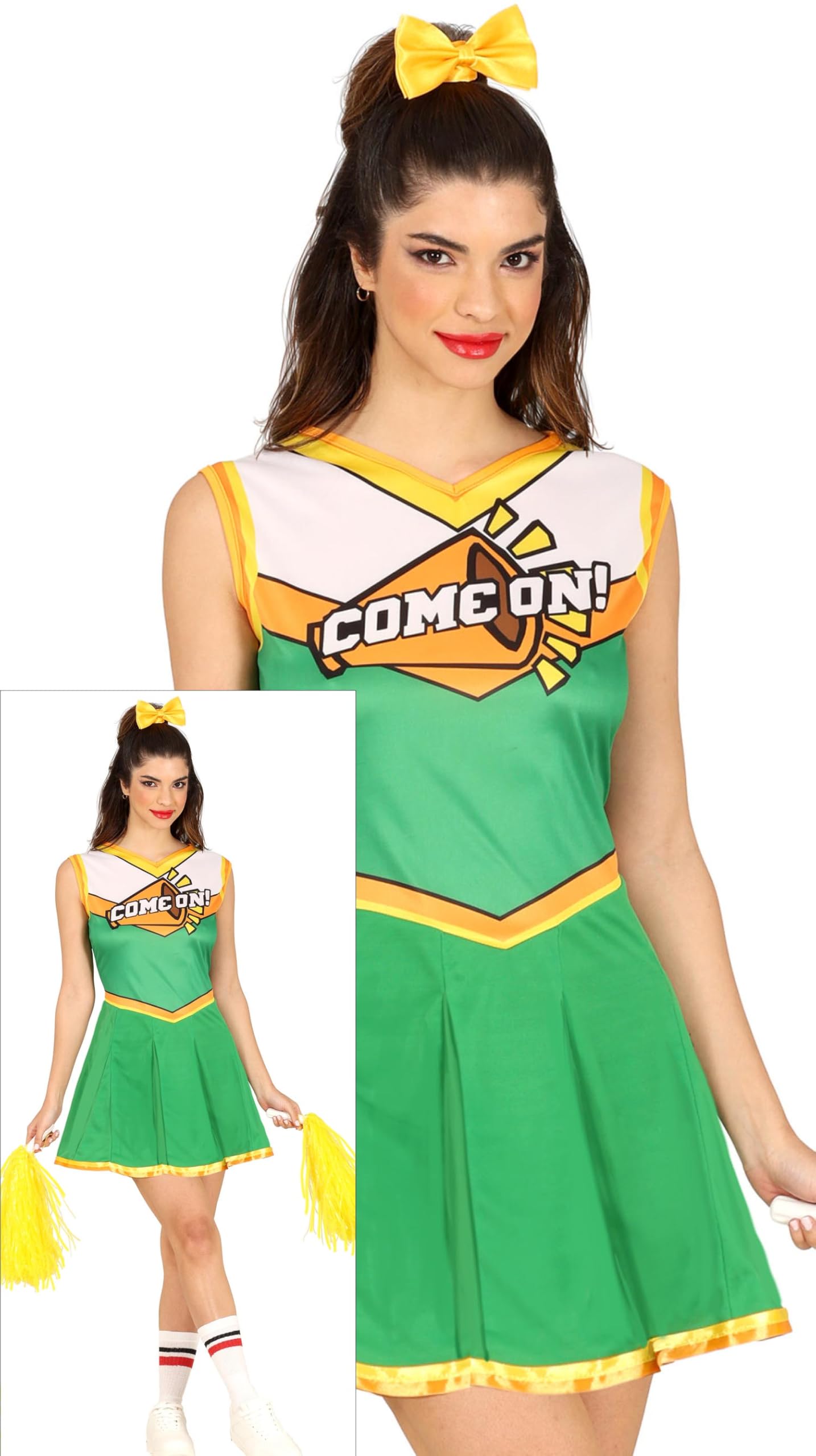 FIESTAS GUIRCA Green Cheerleader Fancy Dress Women - American Cheerleader Uniform with Short Sleeves for Ladies- Fancy Dress Costumes for Women Size L