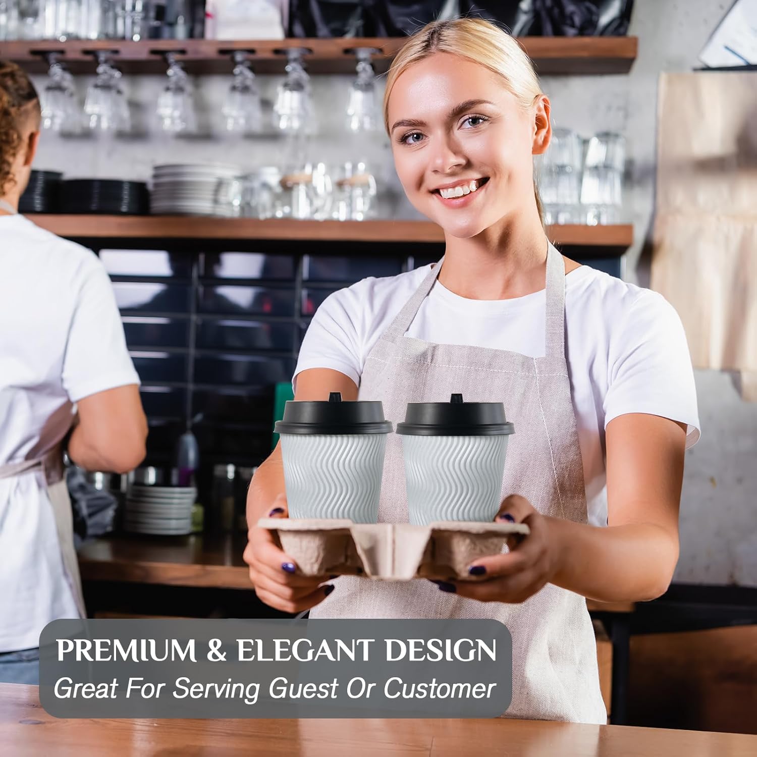 MUCHII 12 oz Disposable Coffee Cups, 100 Count Insulated Ripple To Go Cups With Lids and Straws for Tea, Hot Chocolate, and Drinks - Image 3