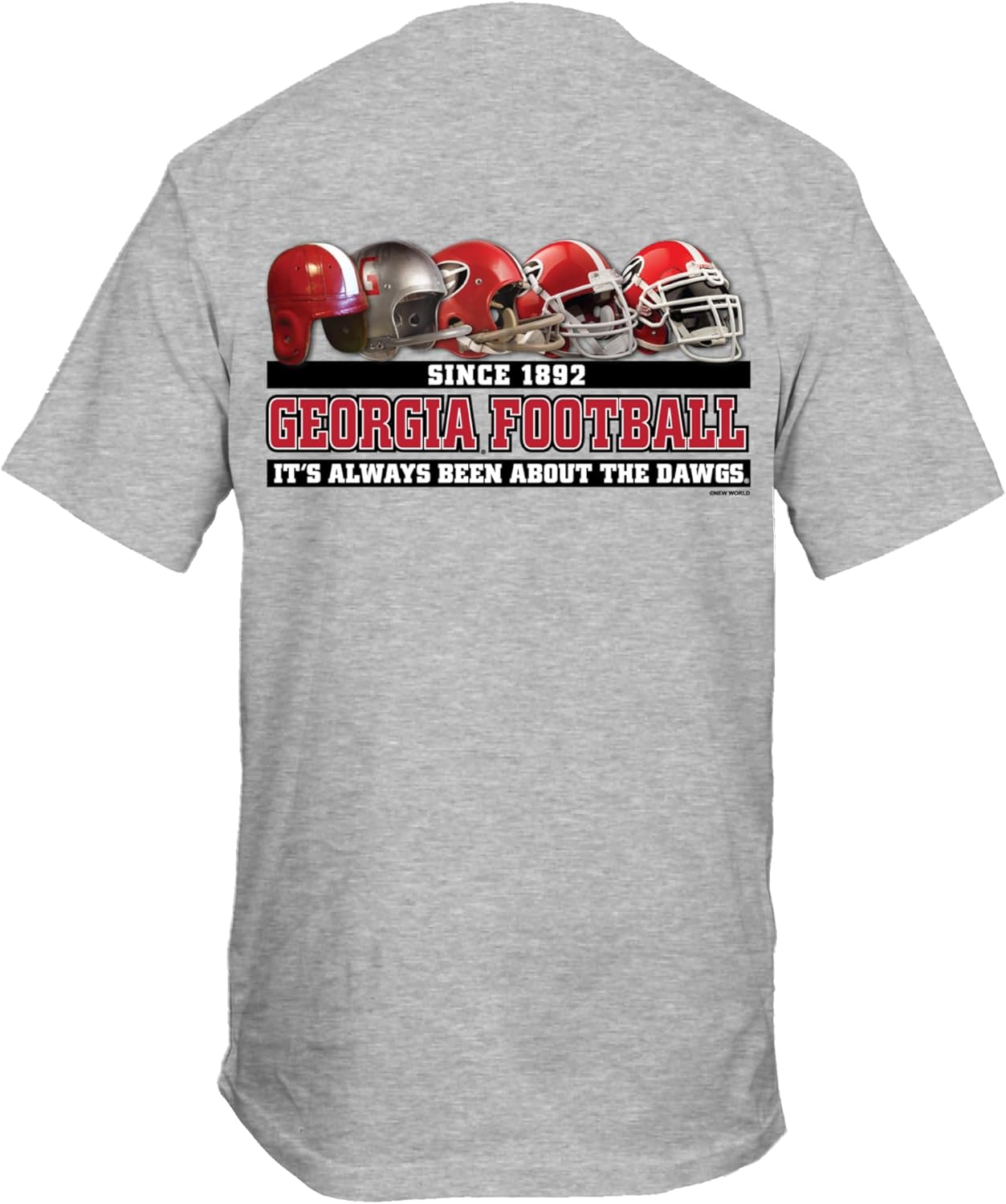 New World Graphics Georgia UGA Bulldogs Past Present Helmets Since 1982 It's Always Been About The Dawgs Graphic T-Shirt-Small Light Steel