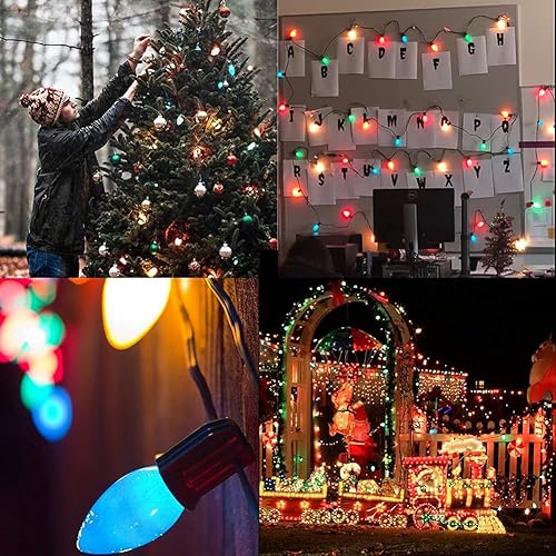 Miniatura 4 de Doratale Paquete de 25 bombillas de Navidad multicolor C9, bombillas de repuesto de cerámica multicolor C9 para cadena de luces de Navidad, base