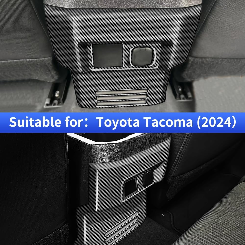 Car Center Console Back Anti Kick Protection Panel for Toyota Tacoma 2024 2025 Pickup Truck Auto Interior Decorations Accessories Central Control Rear Protector Trim Cover Carbon Fiber Style
