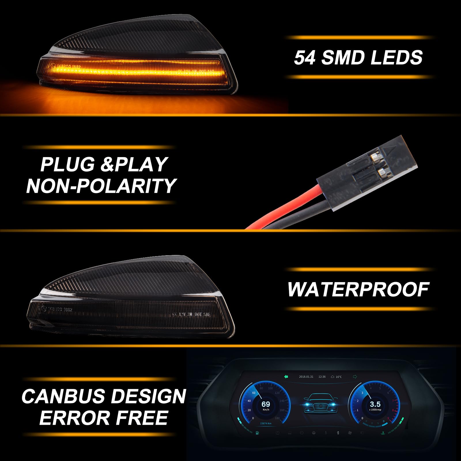 LED Spiegelblinker für Mercedes Benz Viano Bus W639 Vito MIXTO BOX W639 C-Class Saloon W204 C-Class T-model S204 Benz ML-Class, Blinker Seitenblinker mit Canbus Fehlerfrei, Schwarz, 2 Stück