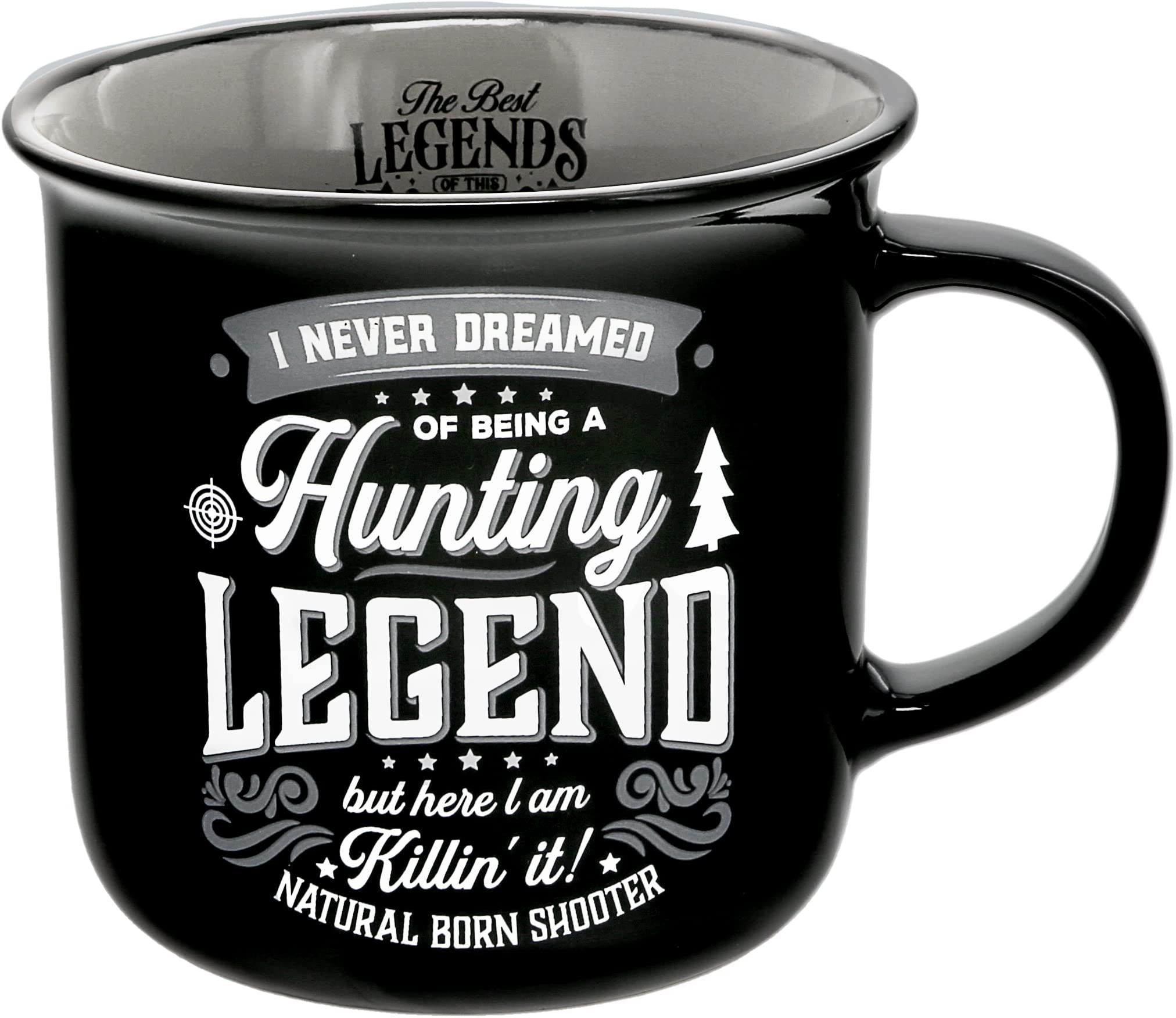 Pavilion Gift Company - Hunting Legend - Ceramic 13-ounce Campfire Mug, Double Sided Coffee Cup, Hunting Mug, Gifts For Men, 1 Count - Pack of 1, 3.75 x 5 x 3.5-Inches, Black/Gray