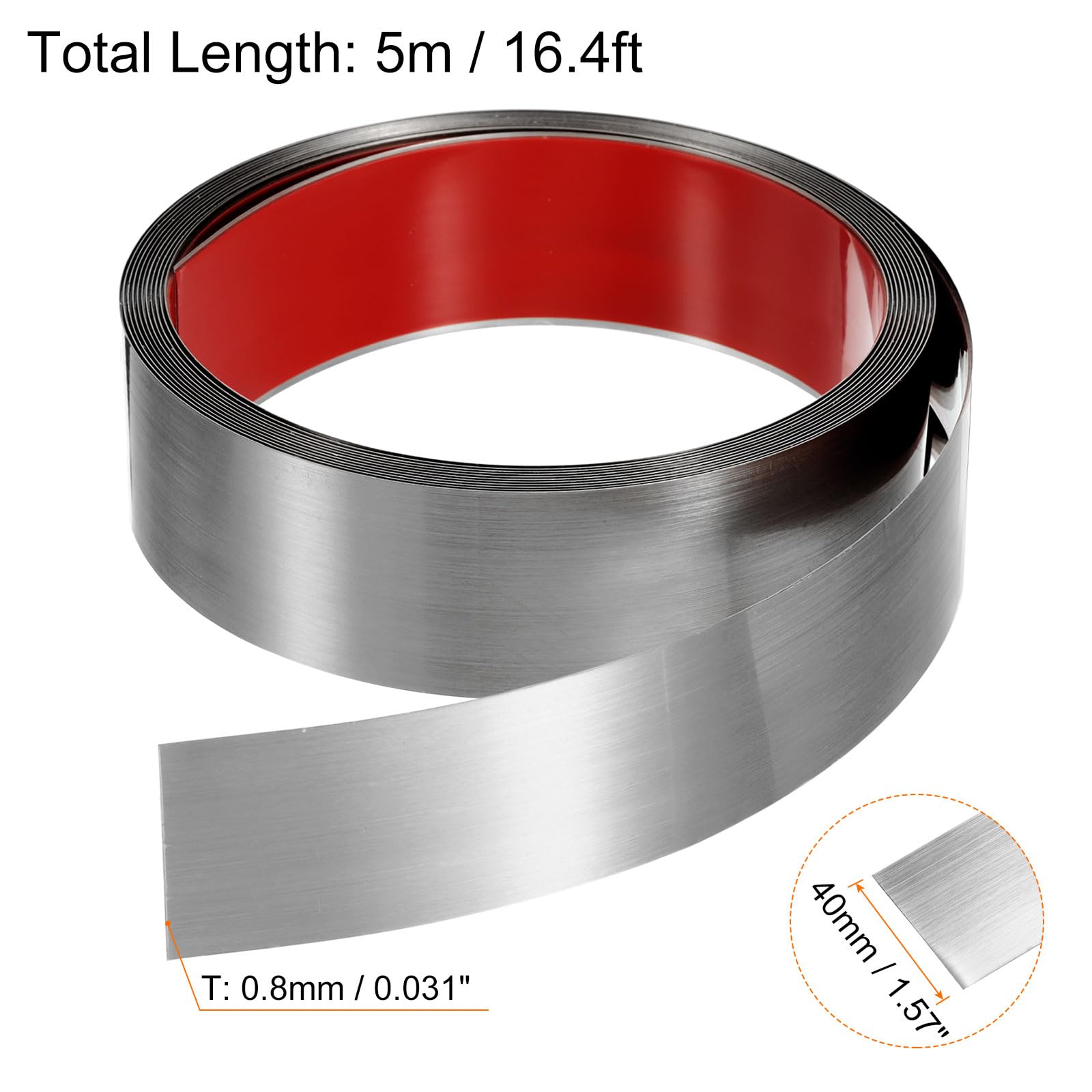 QUARKZMAN 5m x 40mm Zierleisten Selbstklebend, Wandleisten zum Aufkleben und Anbringen von Rahmen, Edelstahlleiste mit gebürstetem Finish für Wand, Decke, Schrank, Fliesenkante, Silber