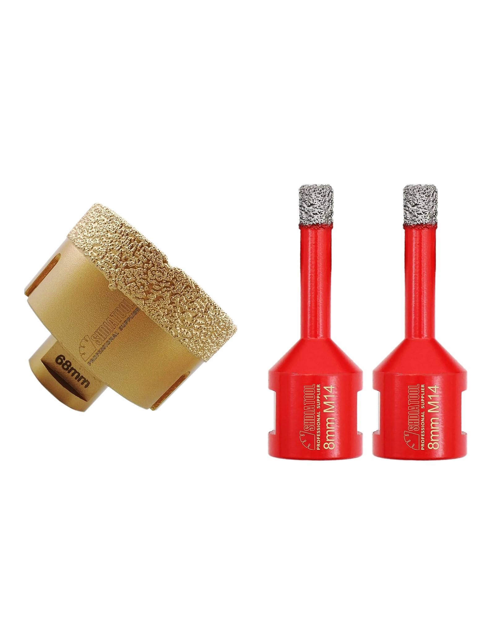 Foret diamant 68mm M14 SHDIATOOL et lot de 2 forets pour percage carrelage
