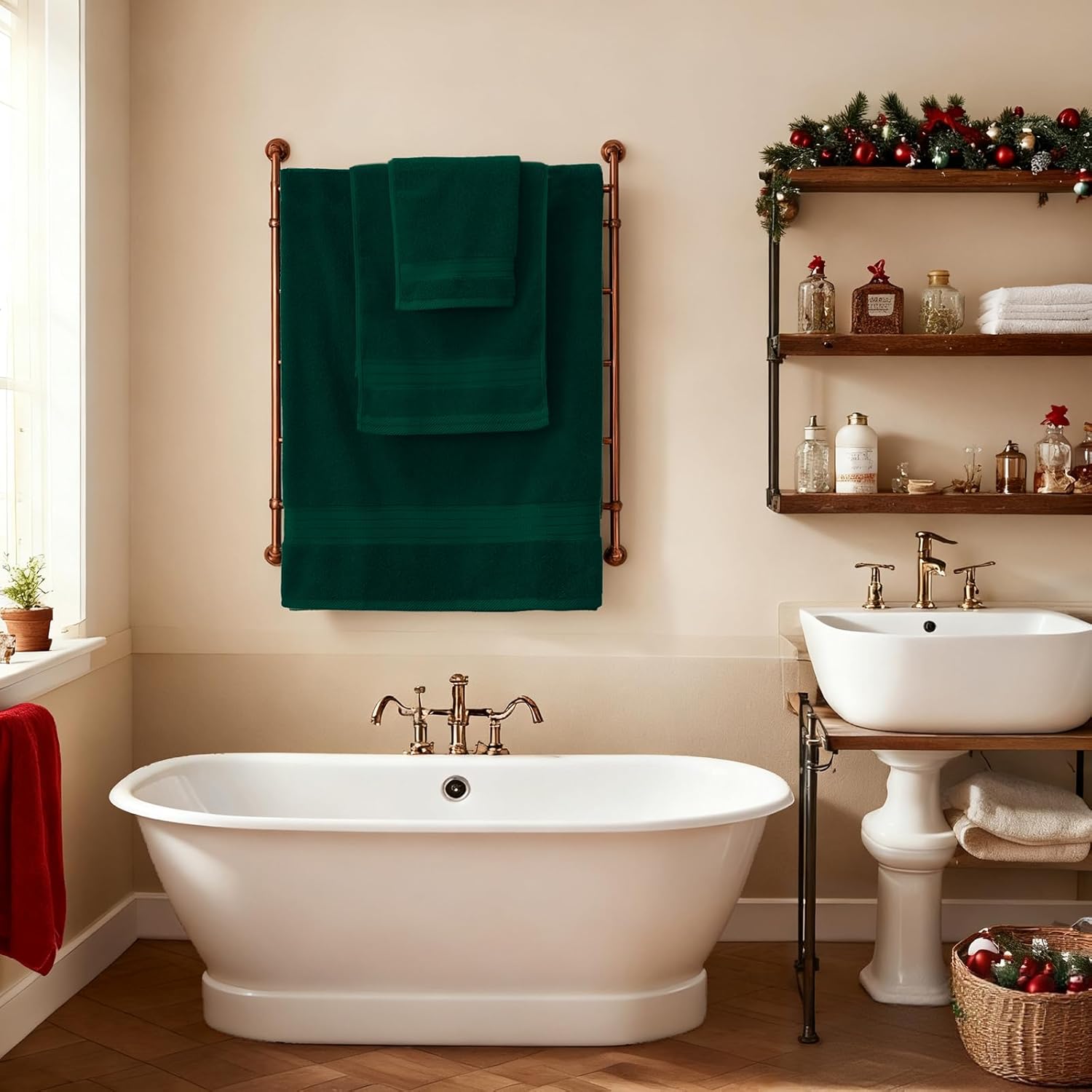 COZYART Dark Green Bath Towel Set 6Pcs, Turkish Cotton Hotel Soft Absorbent Thick Bathroom Towel Sets of 6 with 2 Large Bath Towels, 2 Hand Towels, 2 Washclothes, 650 GSM - Image 7