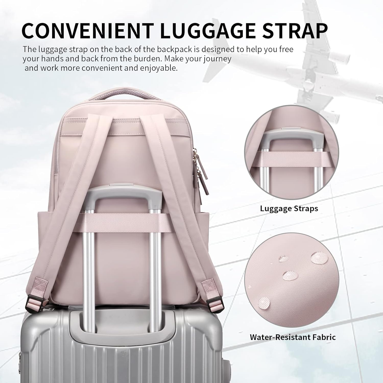 GOLF SUPAGS Laptop Backpack for Women Computer Bag Casual Daypack Fits 15.6 Inch Notebook Work Travel Backpacks (Pinkish Grey) - Image 5