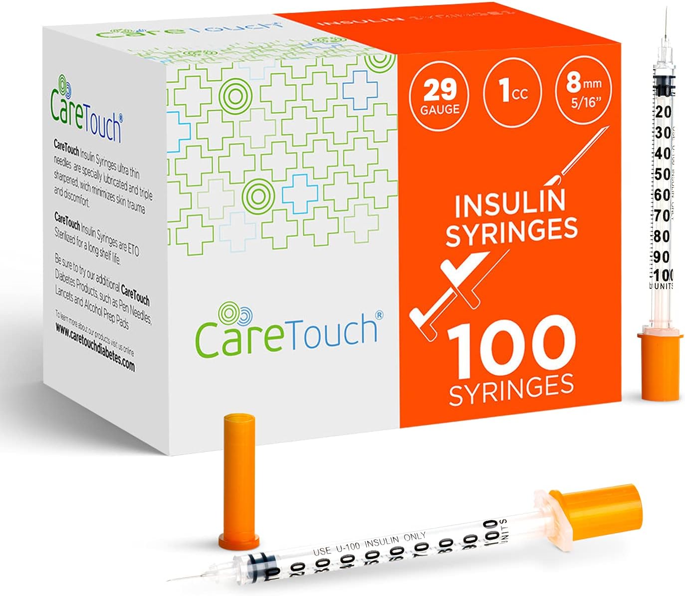 Care Touch Insulin Syringes | 29g 5/16" - 8 mm 1 cc (Pack of 100)