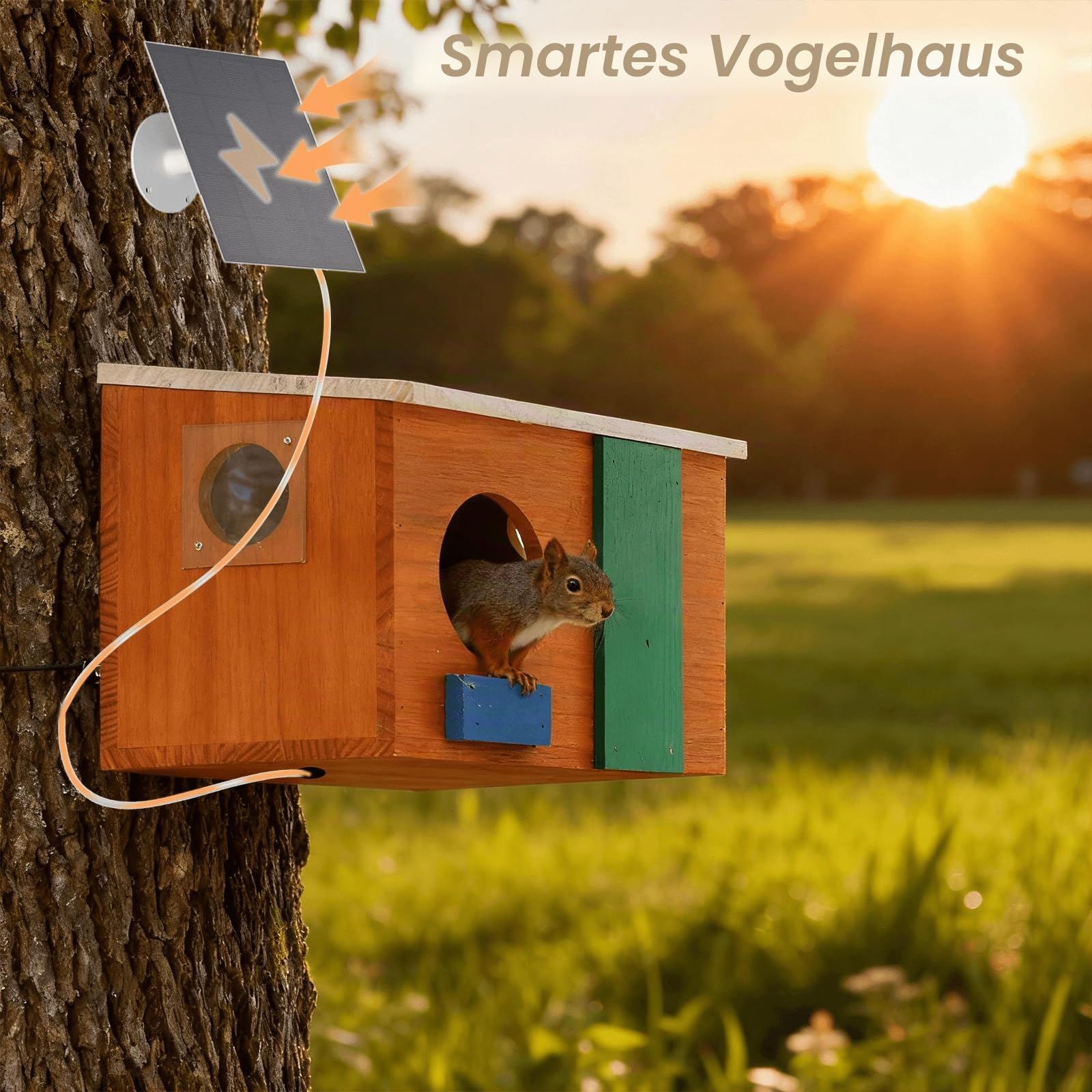 Eichhörnchenhaus mit Kamera Solarbetrieben - Eichhörnchenhäuser für Außen Nistkasten Eichhörnchen Nistkasten Eichhörnchen Boxen für Draußen für Garten für 2,4g WiFi-Abdeckung