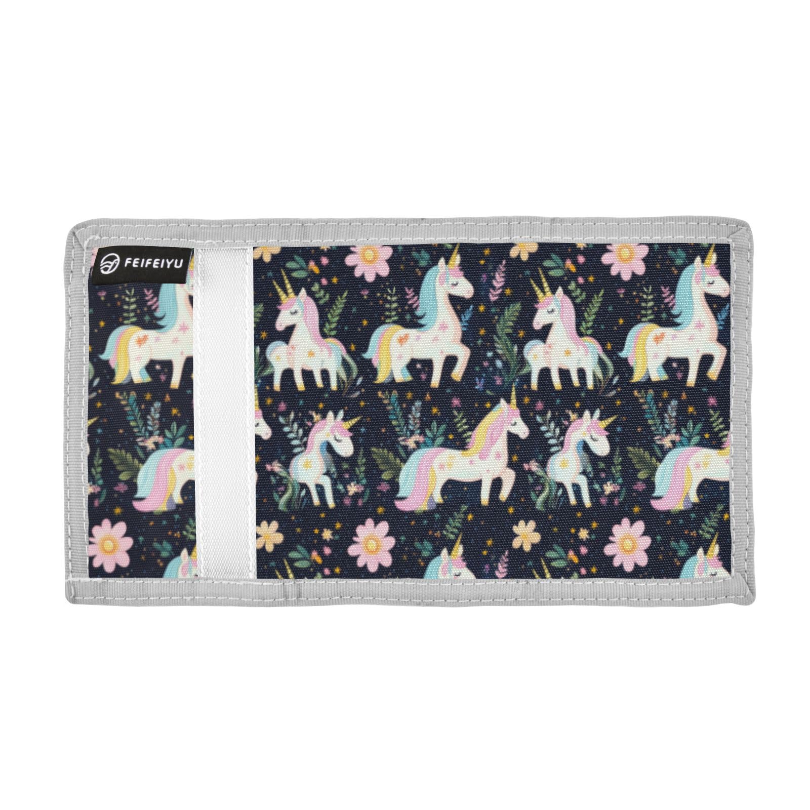 Wusikd Magical Unicorns Kids Wallet for Boys Girls Flowers Toddler Trifold Wallet Novelty Wallet for Teens Women Men
