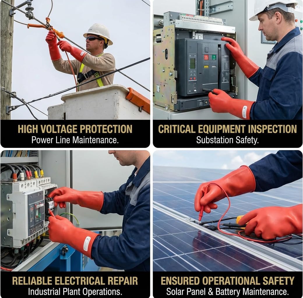 Insulated Electrician Gloves - Class 1 ASTM Compliant High Voltage Dielectric Electrical Gloves For Electrician,Electrical Safety Gloves 8000V AC - Image 7