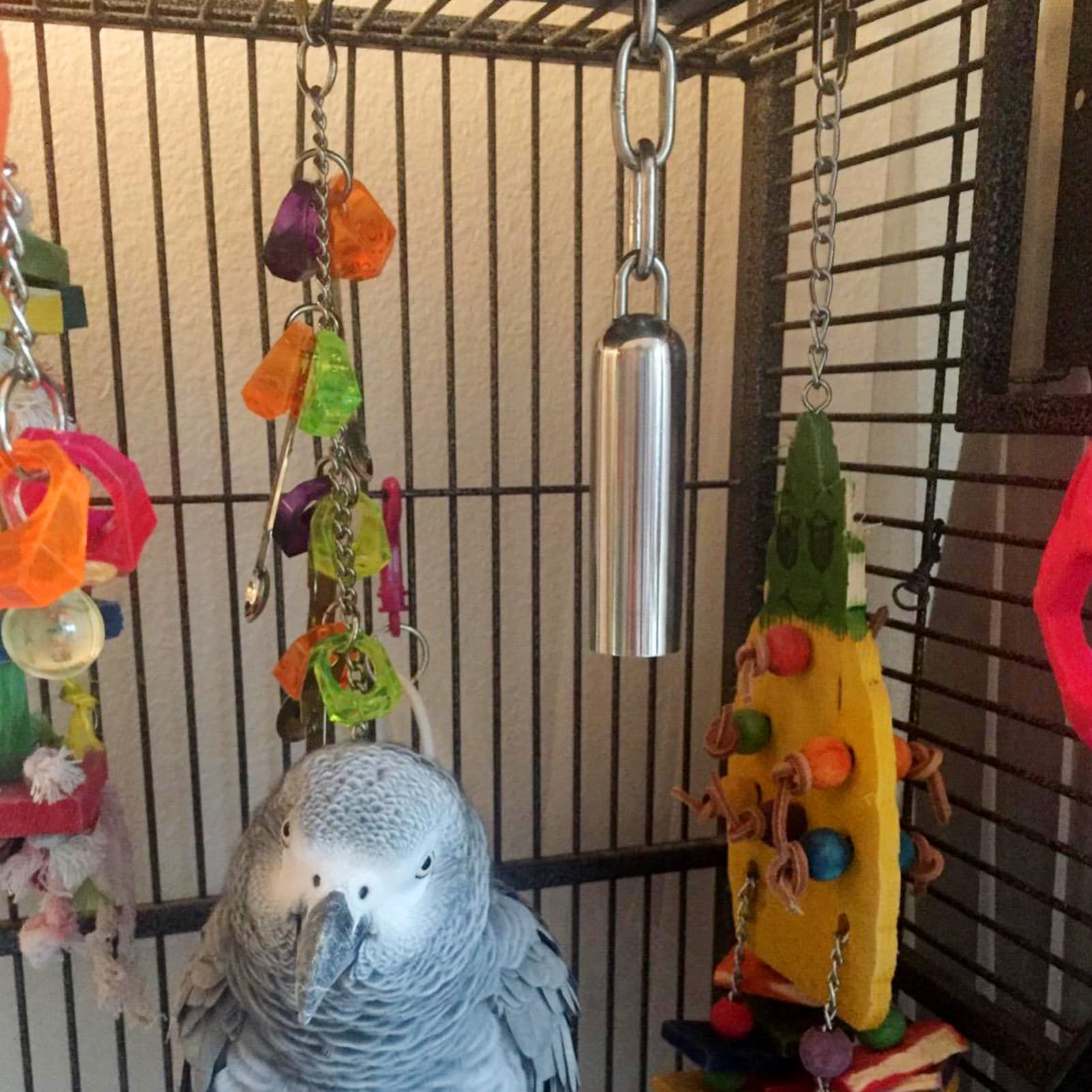 LWINGFLYER Stainless Steel Bird Bell Toy for Large Parrots – Hanging Bird Cage Toy with Quick-Link Clip, Durable & Easy-Clean Parrot Toys for Macaws, Cockatoos, African Greys - image 3