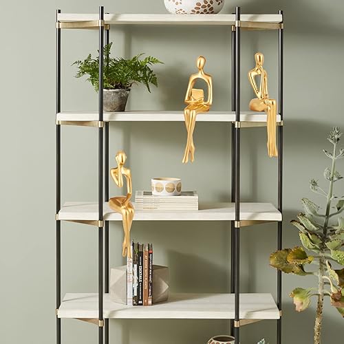 Miniatura 4 de Estatua de pensador sentado dorada, escultura abstracta, 3 piezas, estatuas de pensador, figuras coleccionables, decoración de estante de libro,