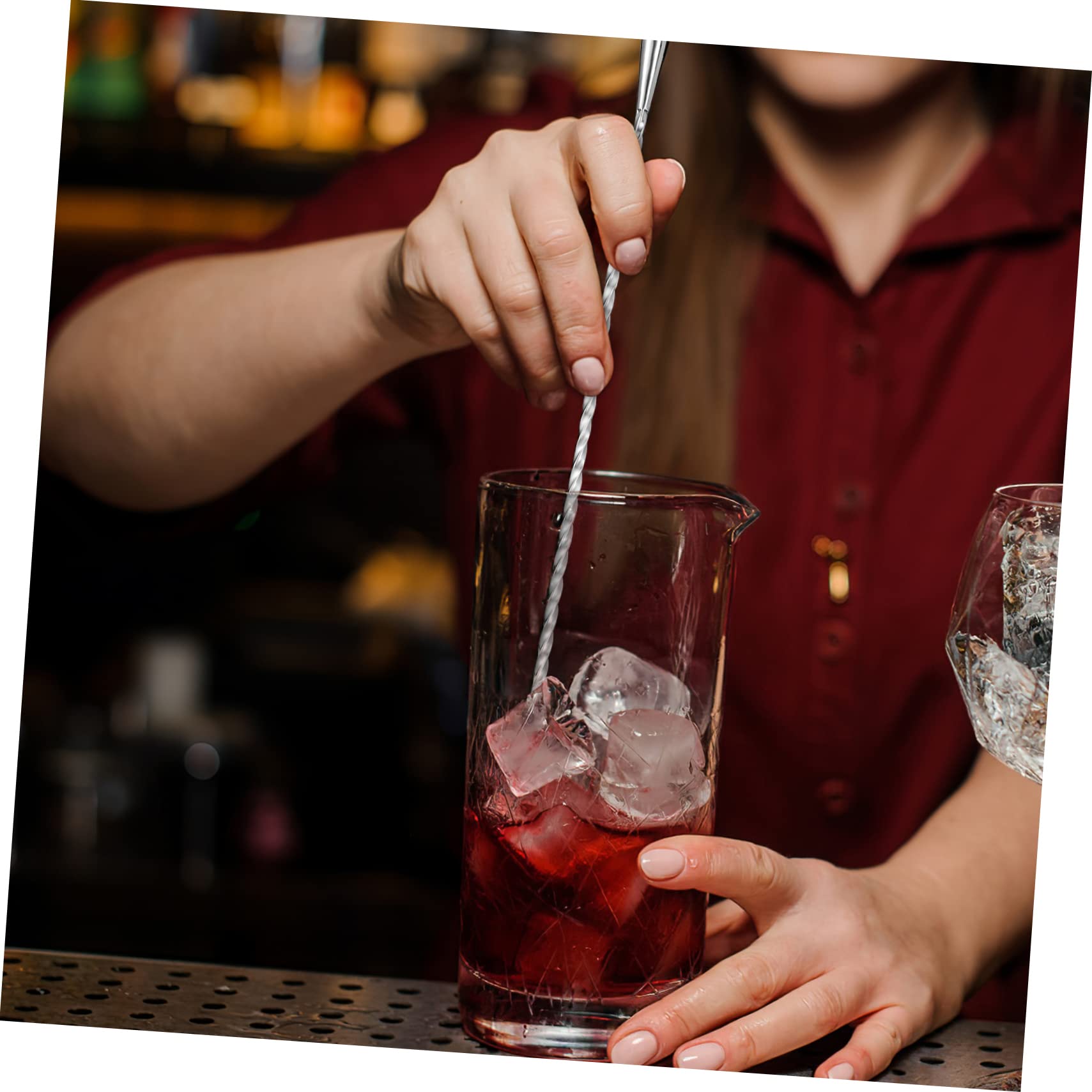 6 Cucharas de Cóctel de Acero Inoxidable, Cucharas Largas de Barra en Espiral, para Mezclar Bebidas y Vino, Mango de Agarre Cómodo