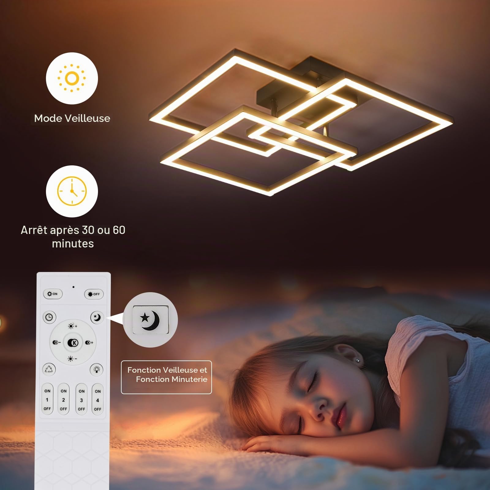 DELIPOP Plafonnier LED Dimmable Moderne, 40W 4500LM Noir Lampe de Plafond