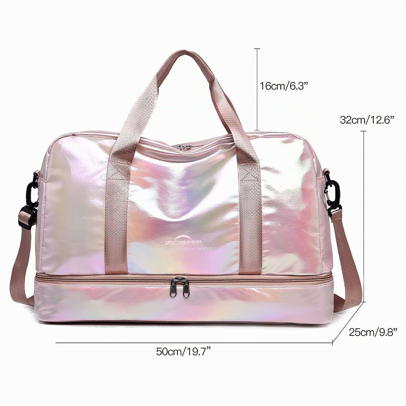 Sac de Voyage Femme avec Compartiment à Chaussures, 40L Sac de Sport Femme Imperméable avec Compartiment Humide, Gym Bag Sacs Weekend (Rose)