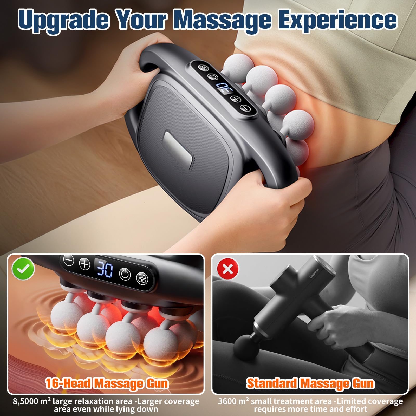 16-Kopf Massagepistole mit Rotlicht, Upgrade Tiefengewebe-Muskelmassage für Rücken & Nacken, Nackenmassagegerät mit 30 Stufen,3 Modi, leise, Elektrisches Massagegerät für Beine Arme Rücken Ganzkörper