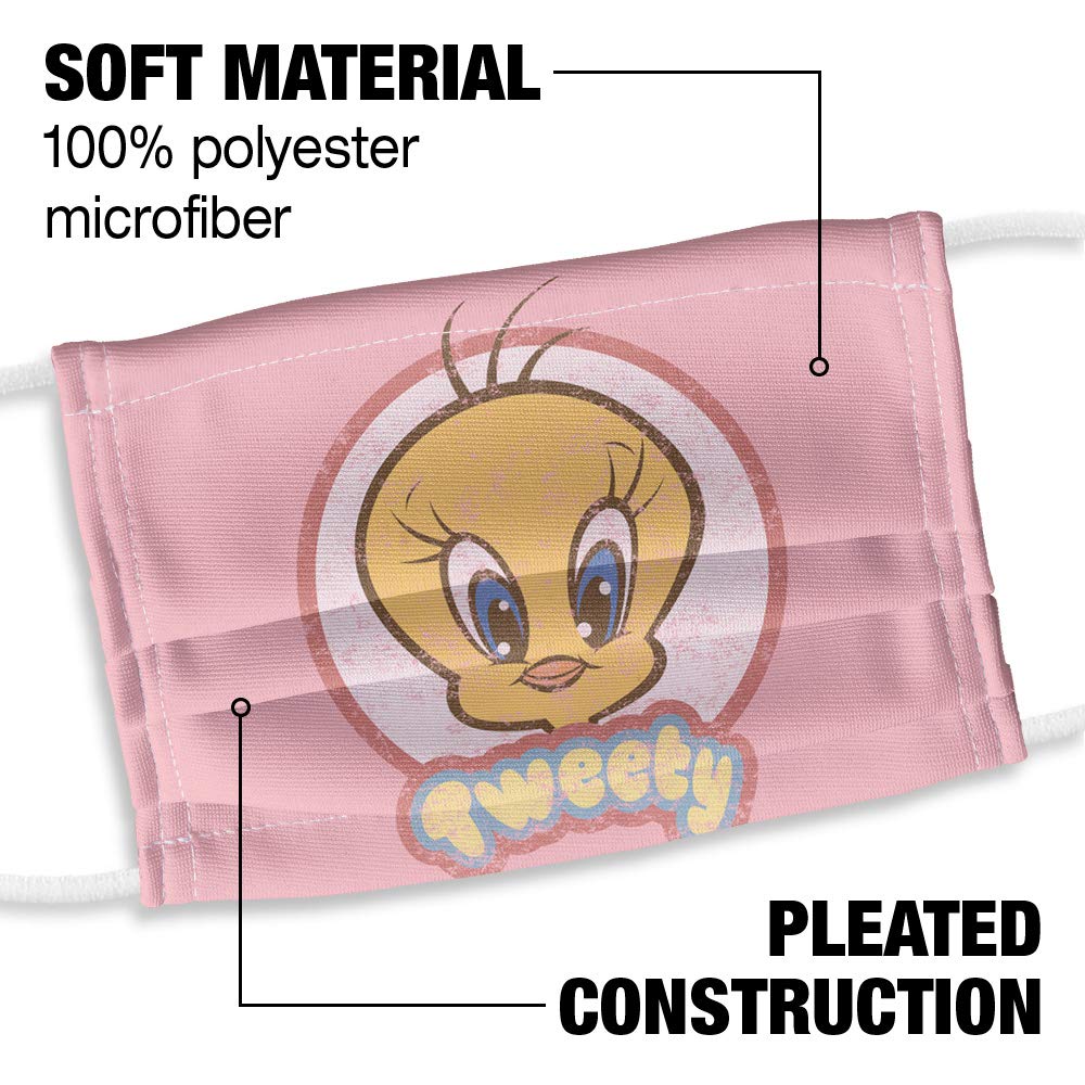 Popfunk Looney Tunes Kids Retro Tweety Face 1-Ply Reusable Face Mask Covering with Adjustable Nose Wire