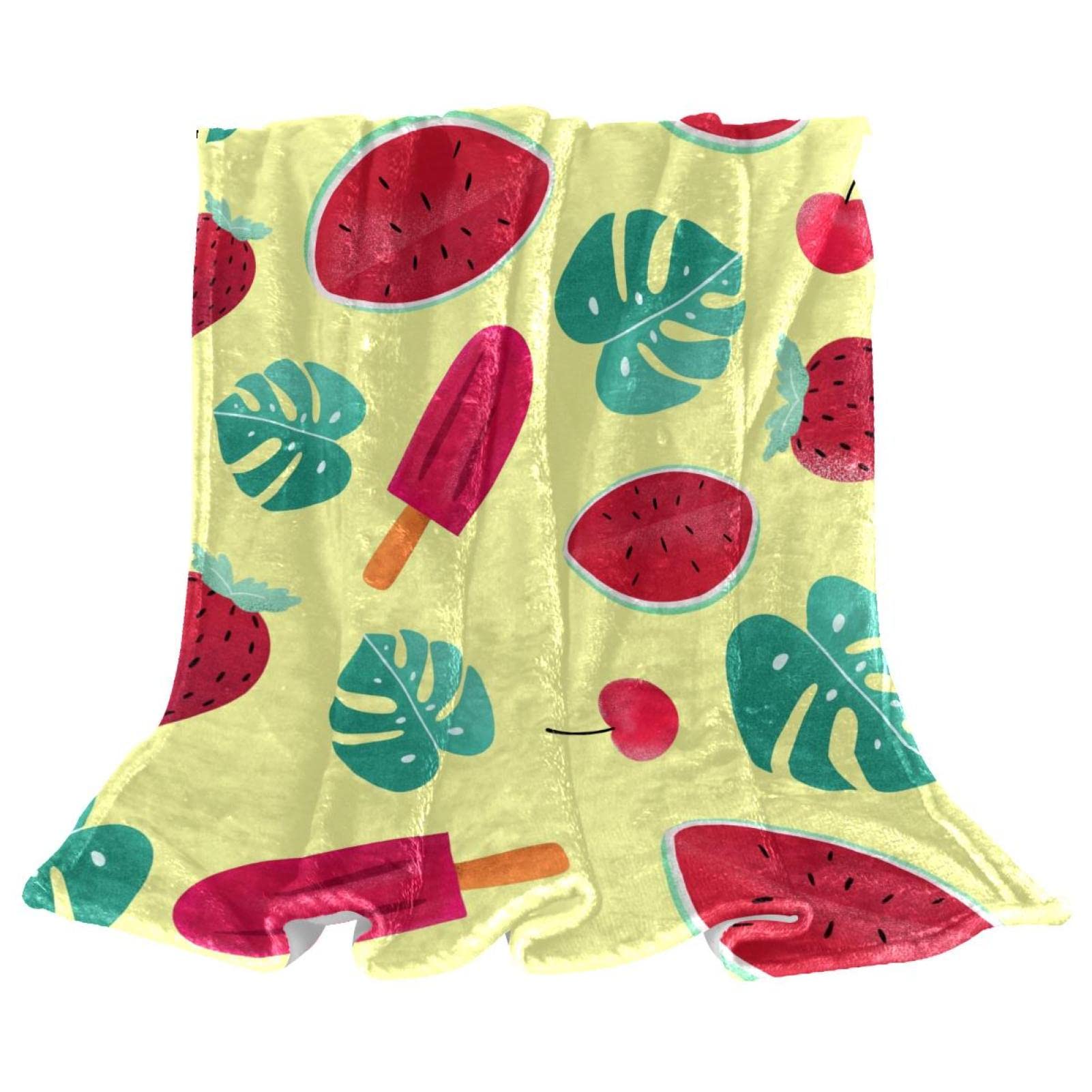 Jeté de lit en polaire pelucheuse jaune fraise à motif pastèque unique