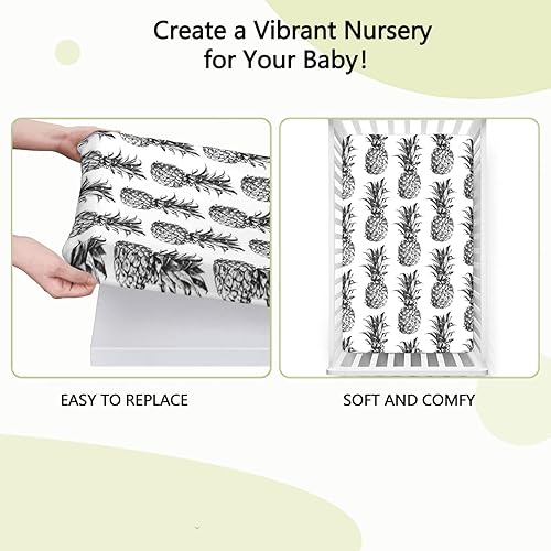 Miniatura 6 de Sábanas bajeras ajustables para cuna pequeña con temática de piña, sábanas portátiles para cuna, suaves y elásticas, sábana bajera para cuna o
