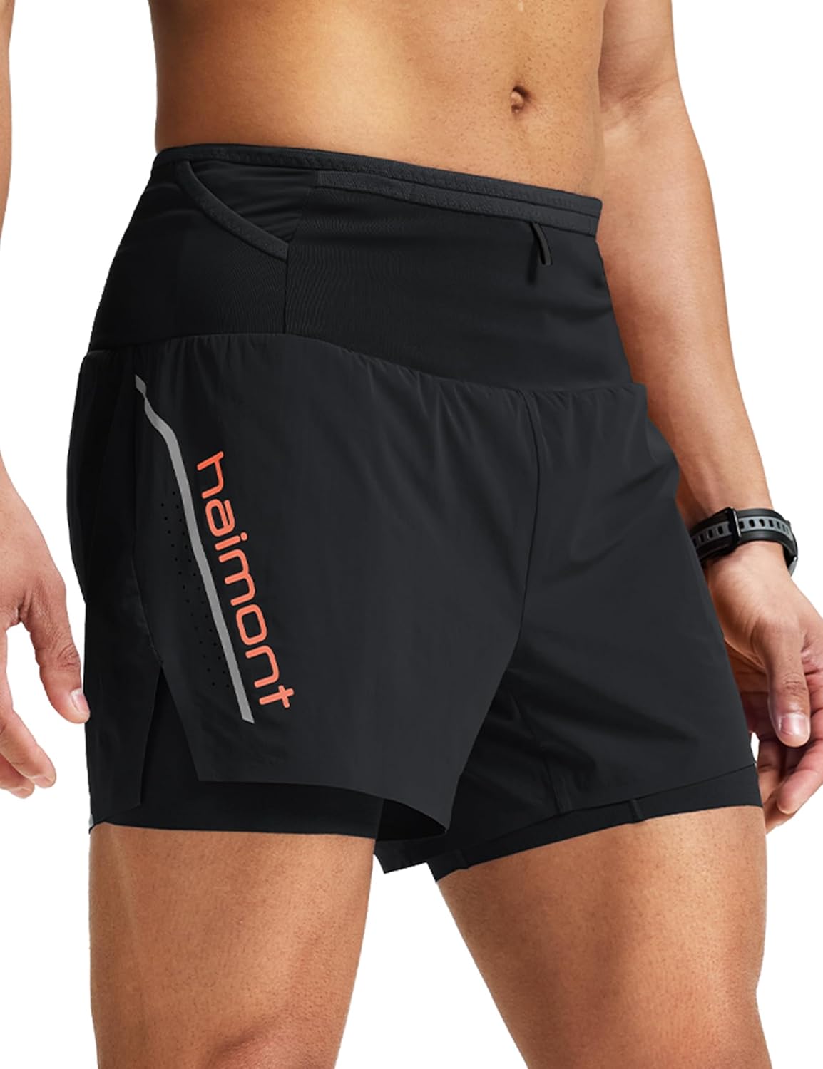 Haimont APEX Men's 2 in 1 4" Trail Running Shorts with 360° Waistband Storage, Quick Dry & Moisture Wicking, Brief-Lined