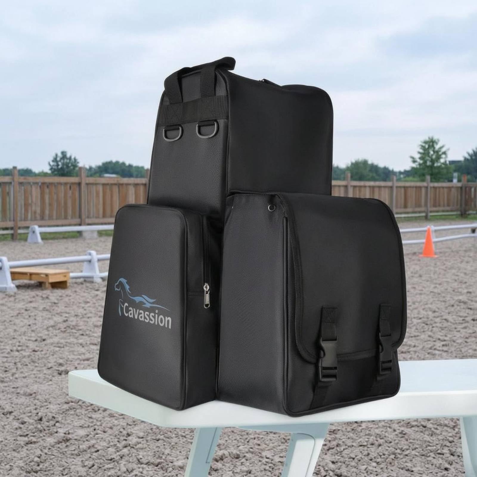 Borsa Equestre Porta Attrezzatura Borsa Zaino Sacca Organizer in Poliestere Ripstop 900D con Esterno Opaco Liscio Chiusura a Zip Separate per Piccoli
