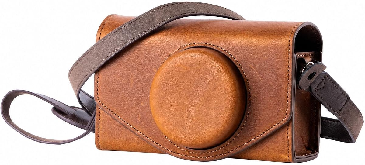 Leather Case Bag for FUJIFILM X-E5 / X100VI, for Ricoh GR IV/GR III, Carrying Case with Magnetic Closure, Protective Pouch, Compact Storage Bag, Crossbody Bag, Shoulder Strap, Brown-5986
