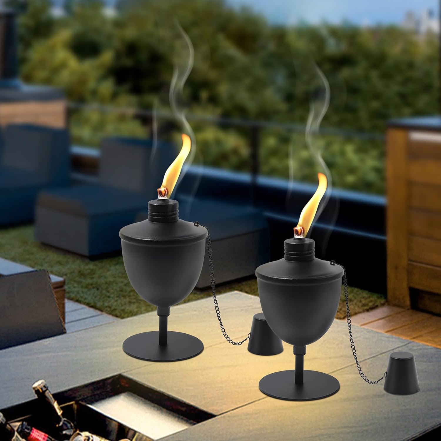 ZSPENG 6 Pack Upgraded Tabletop Torches ,14 oz Citronella Torches for Outside, Refillable Outdoor Flame Torch Light, Comes with Wicks,Covers and Funnel , Ideal for Parties, Garden Decor, DIY