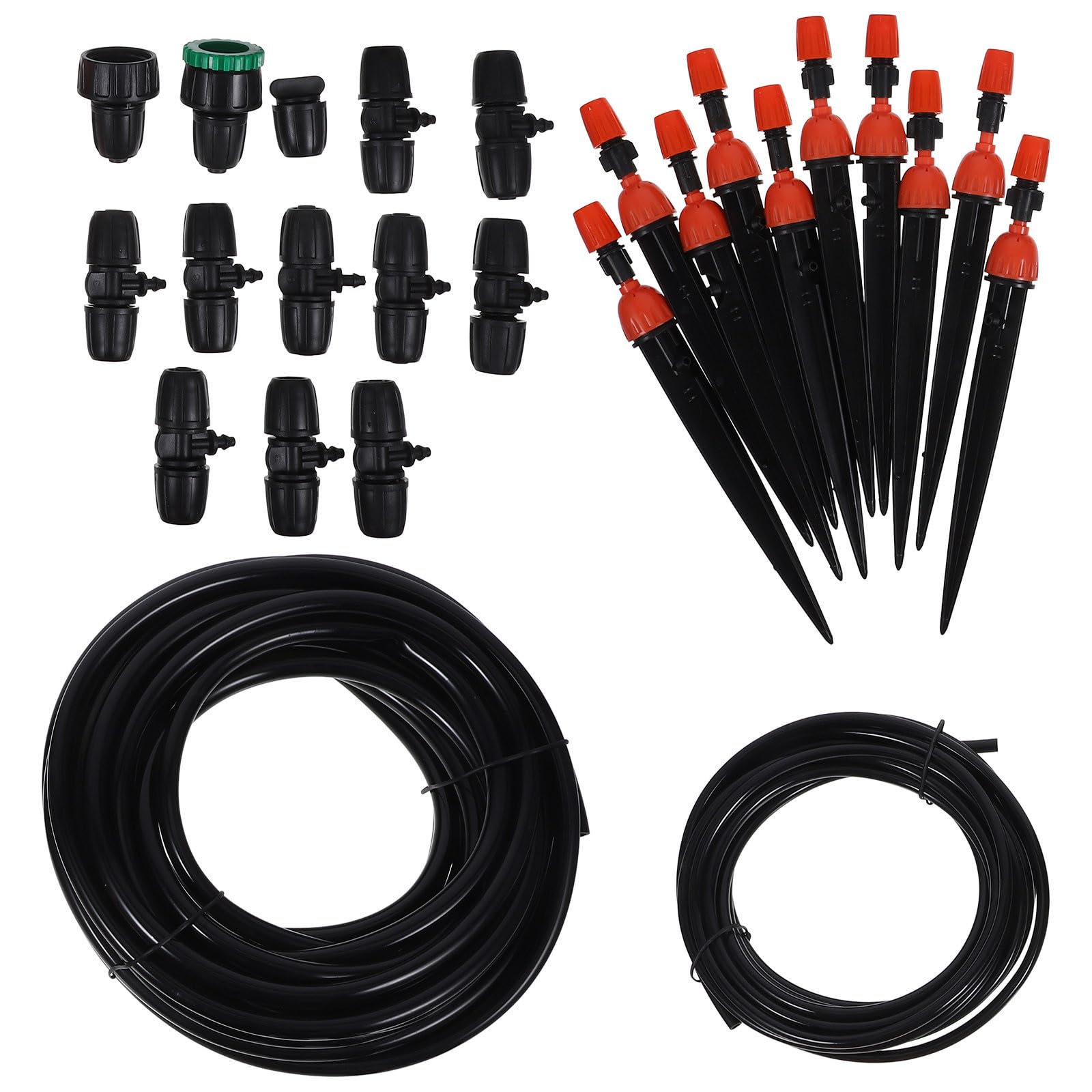 Kit di Irrigazione a Goccia Automatico per Fiori e Arbusti in Pvc Nero e Timer Programmabile per Giardino e Balcone Fai da Te