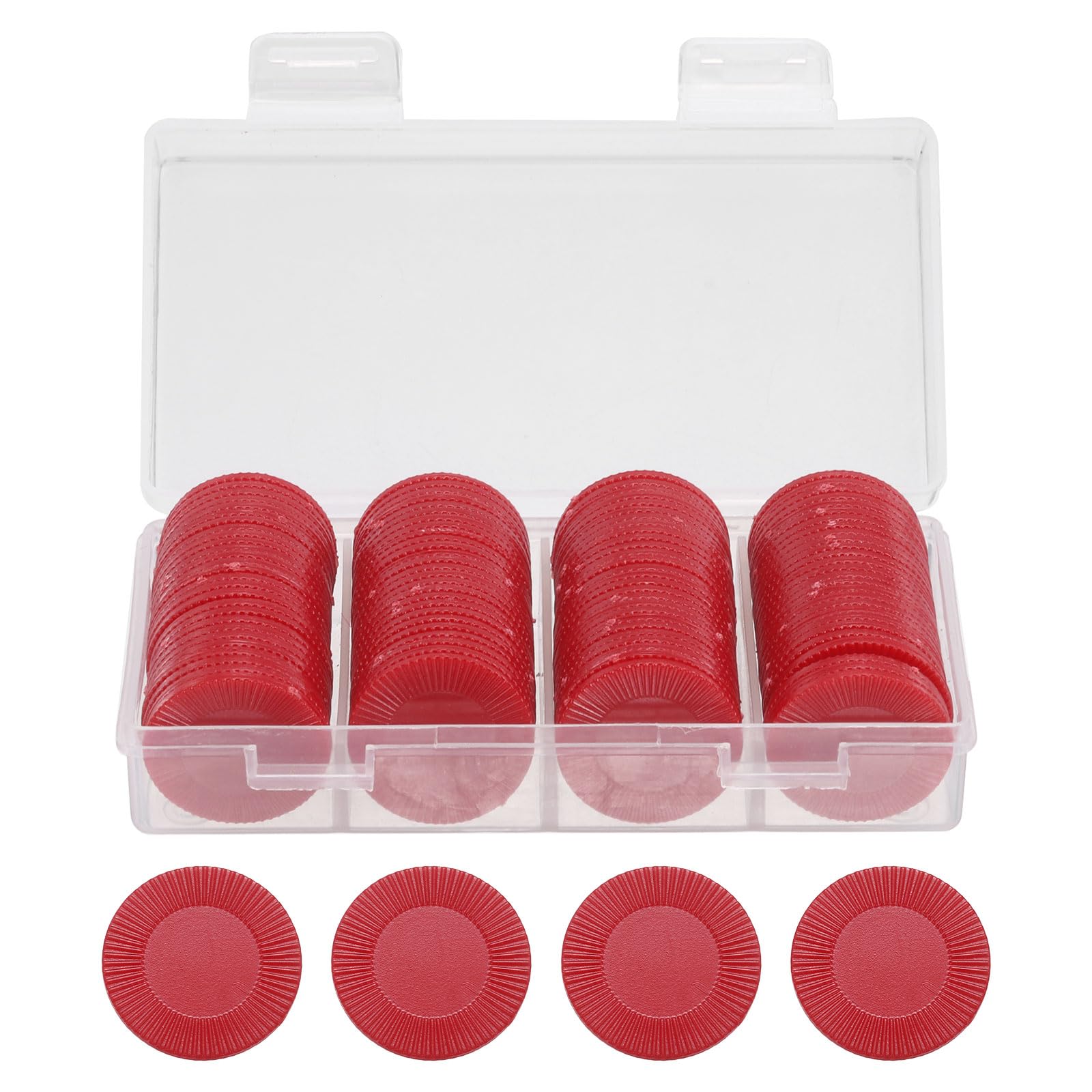 sourcing map 100Pcs Plastic Poker Chips, 25mm Mini Bingo Chips Learning Counters Counting Chips Counters Disks Markers Opaque Game Tokens with Storage Box for Game Play Math Counting, Red