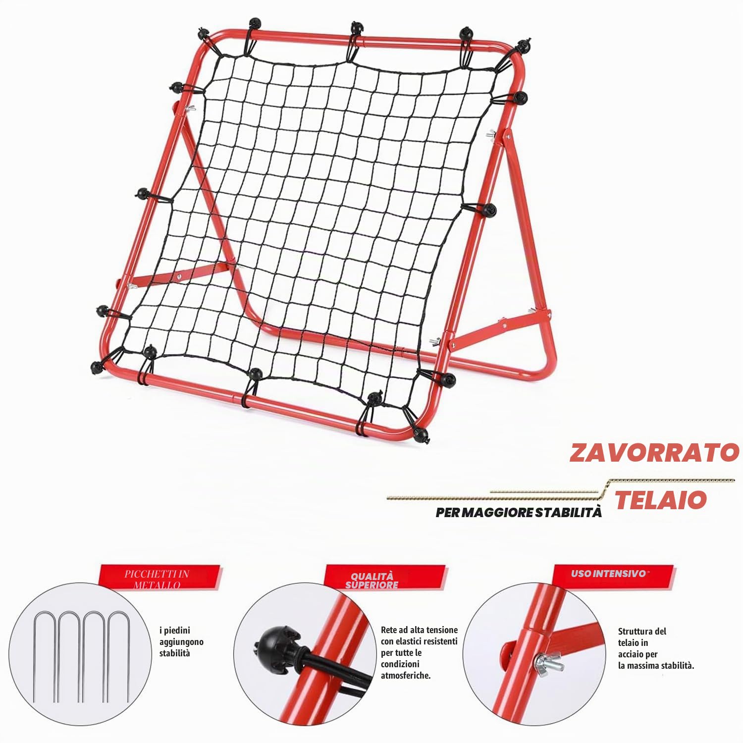 Adjustable Football Rebound Net 62x62cm Dual-Angle Soccer Trainer with Steel Frame | Portable Folding Rebounder for Passing & Shooting Practice | Outdoor Sports Equipment Child Youth