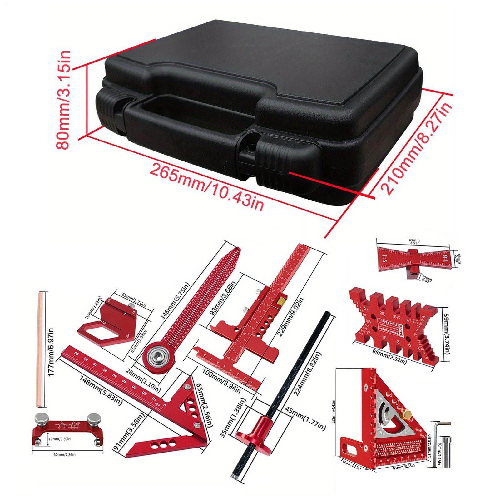 Escuadra de marco de precisión, regla de medición multiherramienta, cuadrados de velocidad de 3,15 x 10,43 x 8,27 pulgadas con precisión, escuadra de diseño de aluminio, herramienta de carpintería con