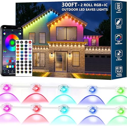 Miniatura 10 de Luces permanentes para exteriores, luces LED inteligentes RGB + IC de 100 pies con aplicación y control remoto, IP67 resistente al agua, para 100