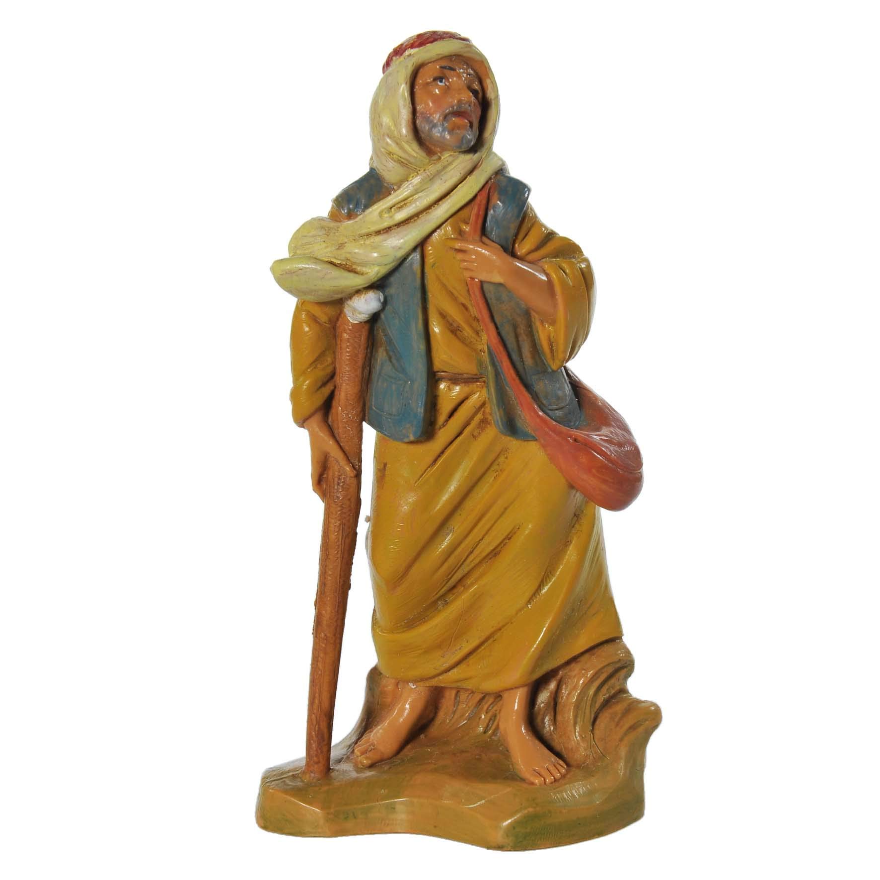 Fontanini Statuina Presepe "Pastore Con Fuoco" 12 Cm - Effetto Legno Dipinto A Mano - Prodotta In Italia