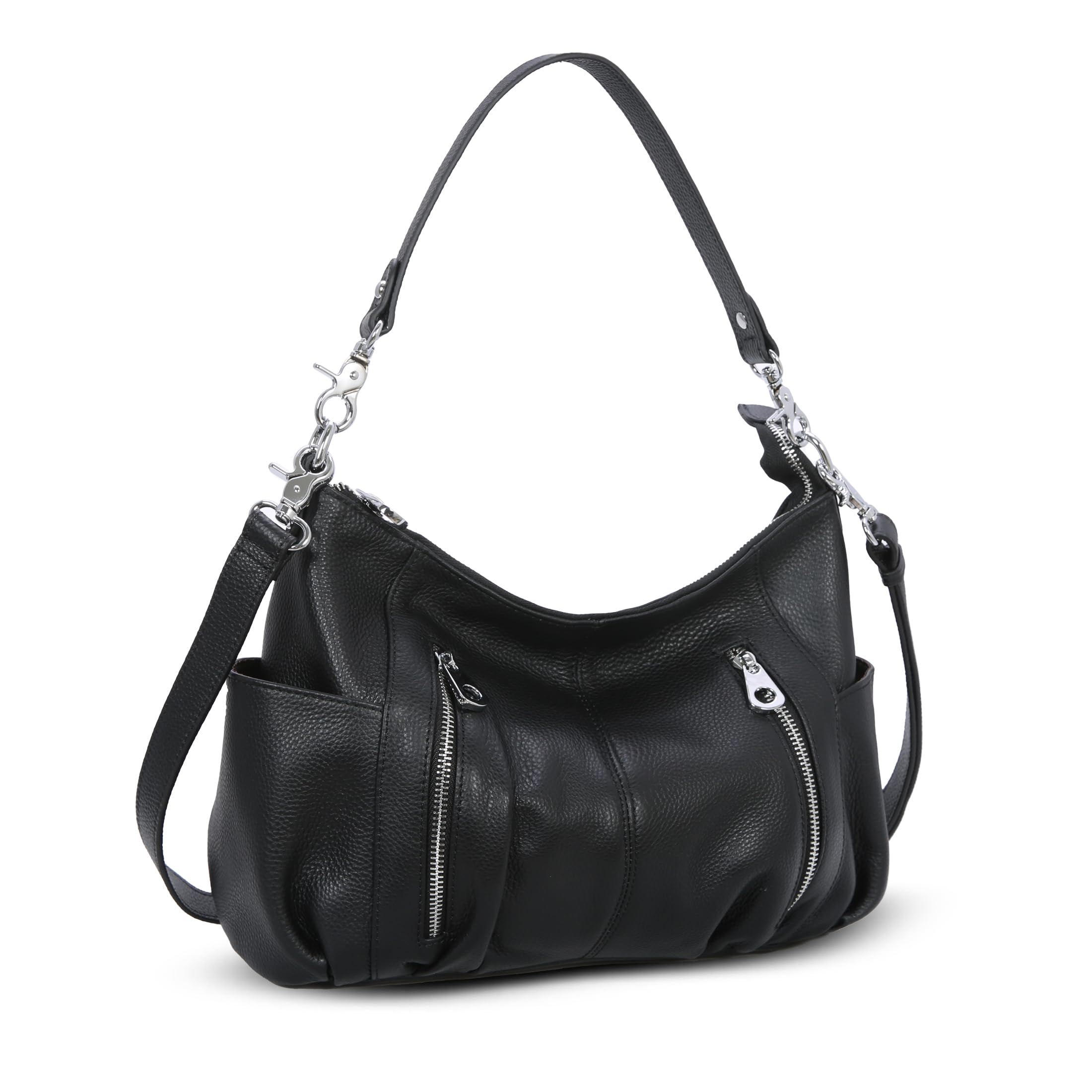 HESHE Genuine Leather Purses for Women Shoulder Hobo Bag Crossbody Satchel Handbags Designer Ladies Totes Purse, Black, （L） 11.81" x（H 9.45" x(W) 3.93” in