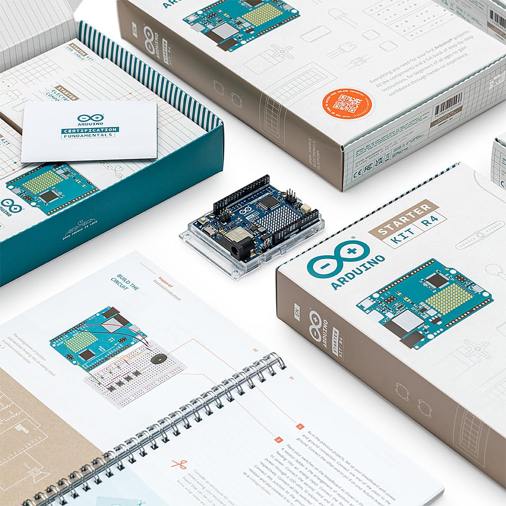 Arduino Kit de Inicio R4 [K000007_R4] - Aprende electrónica y codificación con la Placa WiFi UNO R4, 13 proyectos guiados en un Libro Impreso + recursos crecientes en línea, Oficial