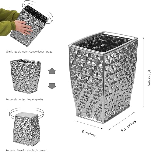Miniatura 5 de Juego de accesorios de baño plateados de 5 piezas, incluye basura, soporte para cepillos de dientes, vaso para cepillo de dientes, dispensador de