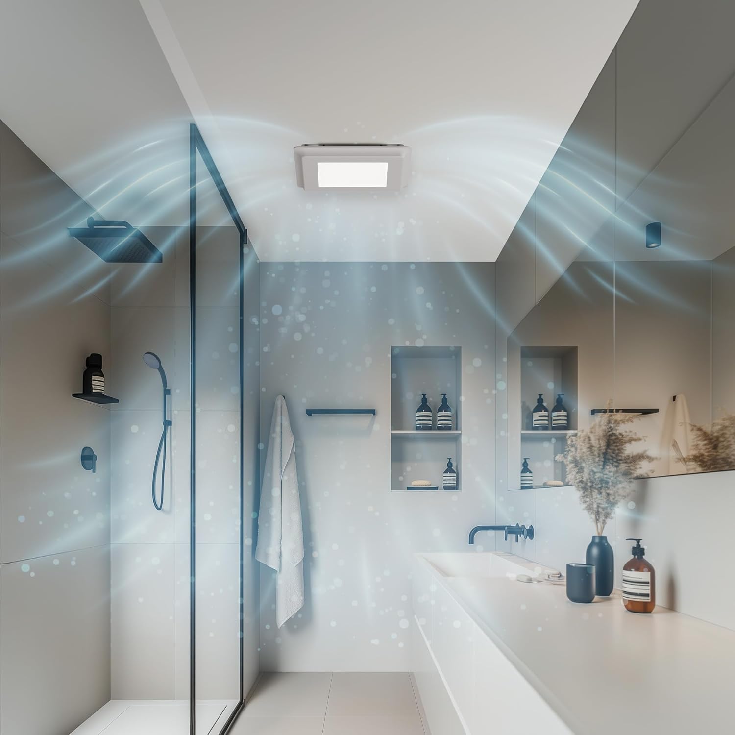 ZAGO Bathroom Exhaust Fan with LED Light: 100 CFM 1.2 Sones Quiet Powerful Ceiling Vent Fans Lamp combo for Quick Shower Steam Removal and Consistently Fresh Air Ventilation Ideal for Household Bath