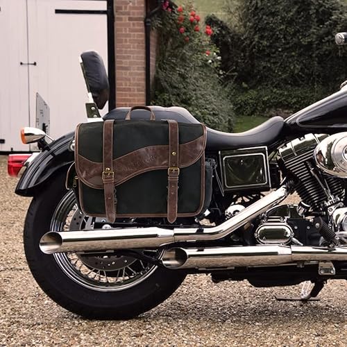 Miniatura 9 de NICECNC Bolsas de sillín para motocicleta, alforjas vintage de lona encerada en aceite, bolsas laterales de gran capacidad compatibles con Harley