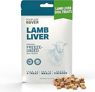 FOUR LEAF ROVER Lamb Dog Treats - Grass Finished New Zealand Lamb Liver - Raw Freeze Dried Single Ingredient, No Additives - Made in USA - 4 Oz Bag