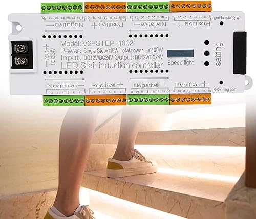 Controlador de luz de escalera LED con sensor de movimiento, controlador de iluminación de escaleras de 32 canales, controlador automático de luz de