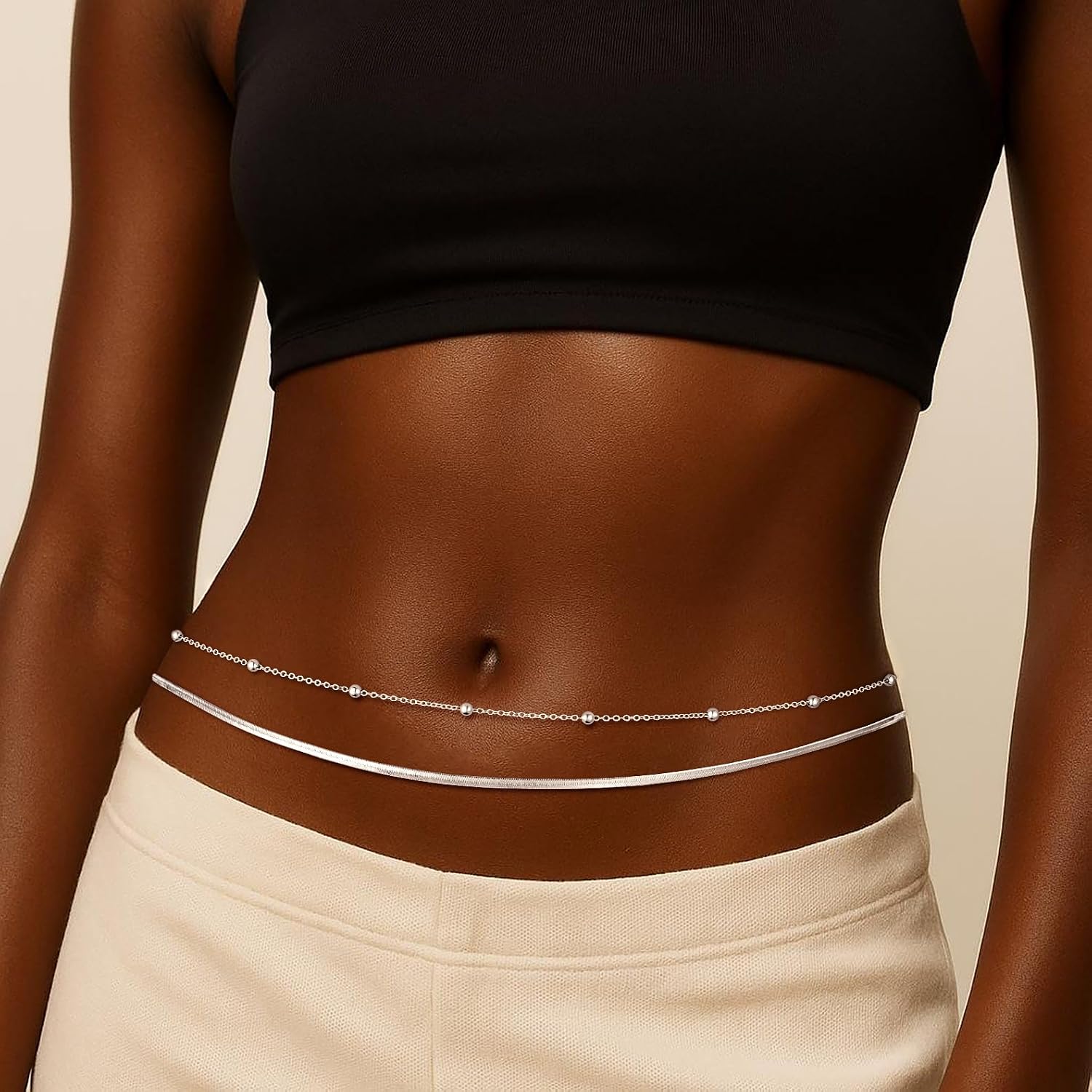 Risamil Waist Chain for Women, Dainty Gold Plated Belly Chain for The Waist Adjustable Waterproof Sexy Bikini Satellite Beads Sparkle Chain Simple Body Chain Summer Jewelry Gifts for Women image 3