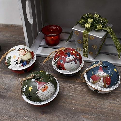 Miniatura 2 de Adorno para árbol de Navidad, de metal, rústico, cascabel, adorno colgante con muñeco de nieve, Papá Noel, campanas decorativas de trineo, Juego de