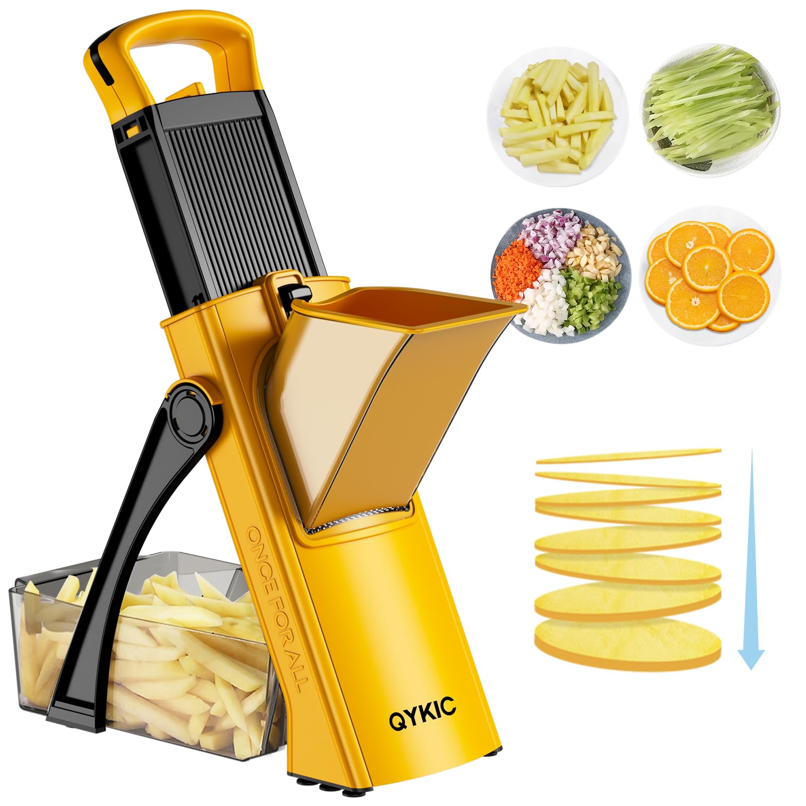 QYKIC Mandoline Slicer for Kitchen, Adjustable 0.1-8mm (6 in 1 Yellow)