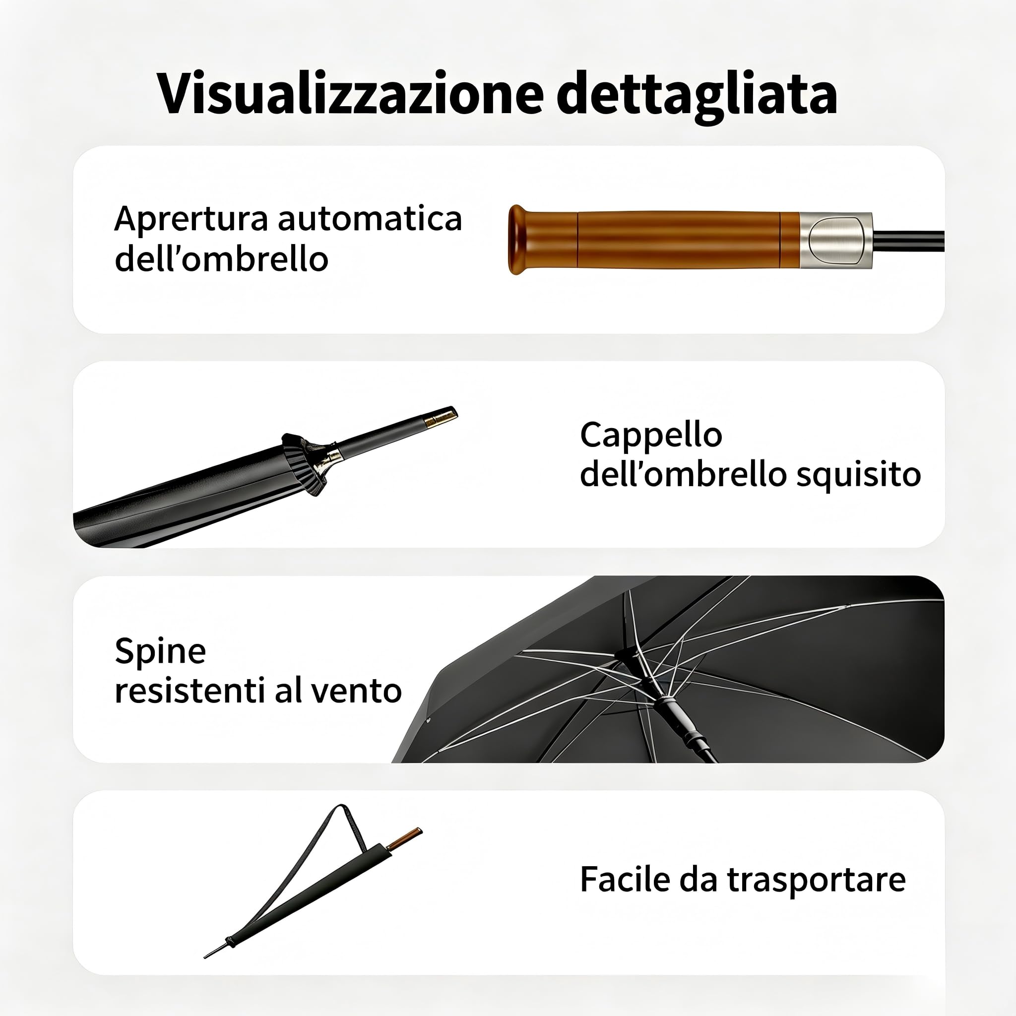 1&S Ombrello generico con manico lungo [prodotto 2026] apertura e chiusura utomatica, spazio per 3 persone, manico in legno di fascia alta, uomo donna business general gentleman's ombrello