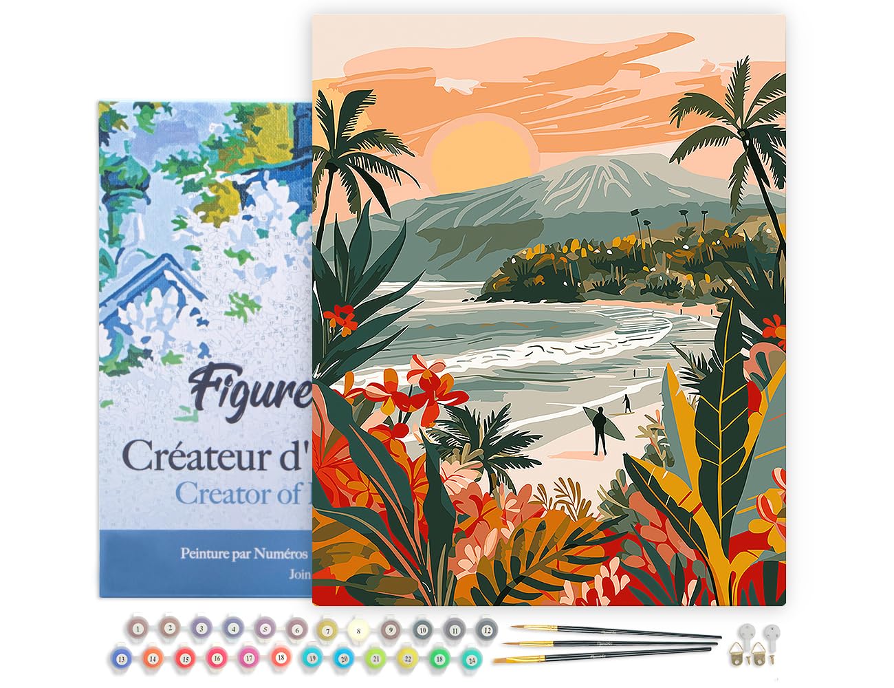 Kit Pintar Por Números Oso Y Puesta De Sol - Cuadro DIY 40x50 Cm Con Pinturas Acrílicas Y Pinceles