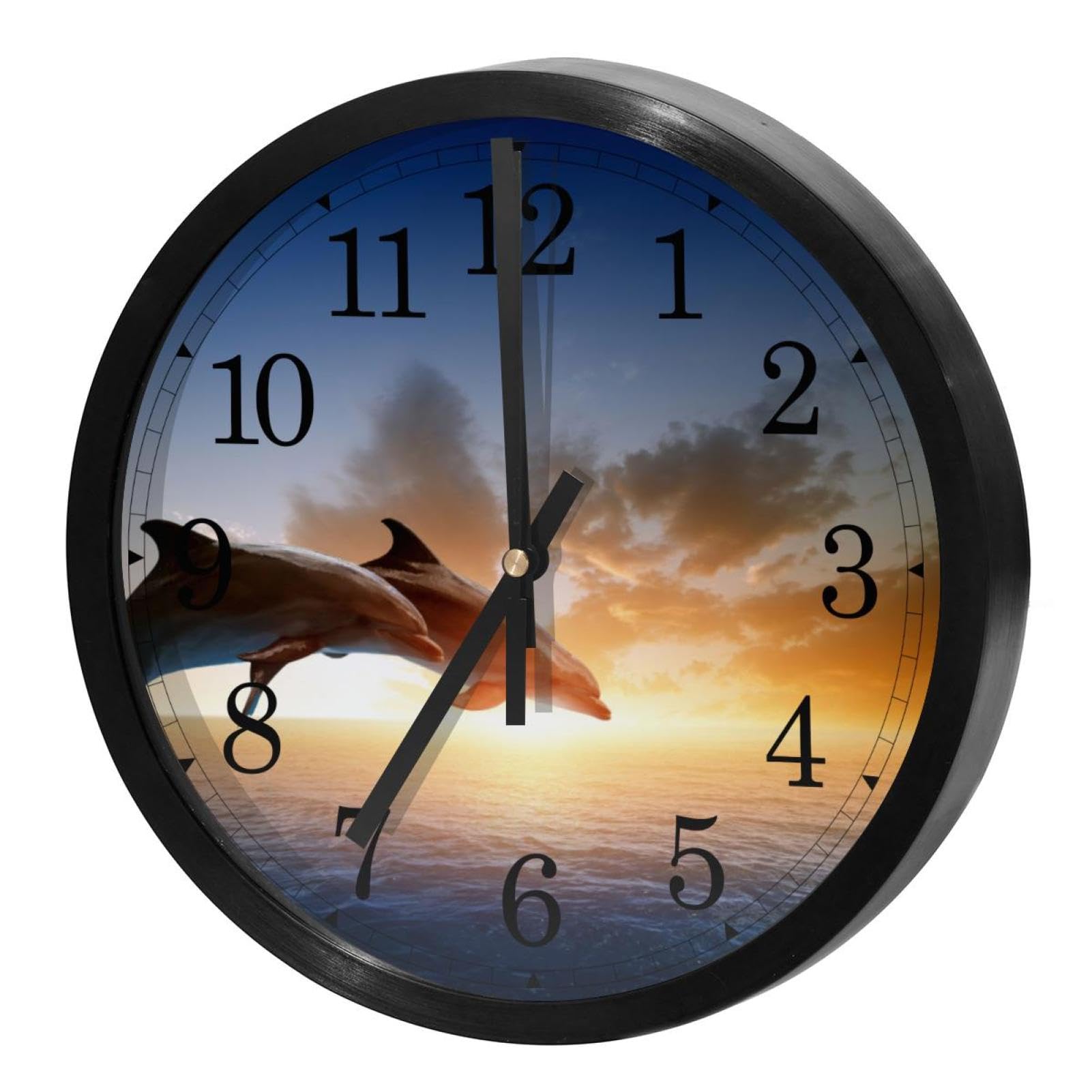 Horloge murale silencieuse dauphin au coucher de soleil pour cuisine