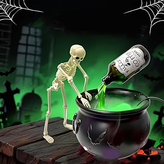 Halloween Decorations Indoor - 8 IN Cauldron Halloween Decor with Magic Floating Potion Bottles And Diffuser - Spooky Vintage Black Plastic Bowl Hocus Pocus Party Decor for Home Table Mantel Kitchen